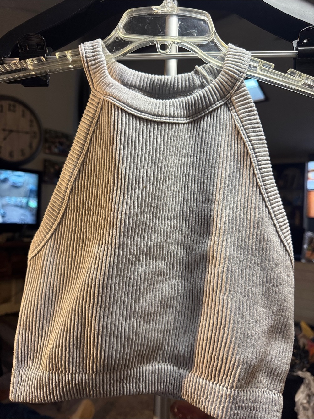 aerie Off-the-Shoulder Ribbed Tank Sweater in Light Gray#281